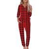 Ekouaer Womens Pajama Sets Long Sleeve Lounge Set 2 Piece Pj Sets for Women Henley Neck Casual Sleepwear Loungewear S-XXL(Red and Black Plaid)