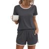 Ekouaer Womens Pajama Sets Short Sleeve Sleepwear Soft Pjs Sets Round Neck Summer 2 Piece Lounge Set with Pockets S-XXL(Dark Grey)