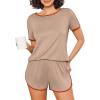 Ekouaer Womens Pajama Sets Short Sleeve Sleepwear Soft Pjs Sets Round Neck Summer 2 Piece Lounge Set with Pockets S-XXL(Khaki)