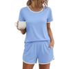 Ekouaer Womens Pajama Sets Short Sleeve Sleepwear Soft Pjs Sets Round Neck Summer 2 Piece Lounge Set with Pockets S-XXL(Light Blue)