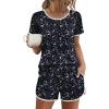 Ekouaer Womens Pajama Sets Short Sleeve Sleepwear Soft Pjs Sets Round Neck Summer 2 Piece Lounge Set with Pockets S-XXL(Moon and Star)