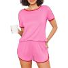 Ekouaer Womens Pajama Sets Short Sleeve Sleepwear Soft Pjs Sets Round Neck Summer 2 Piece Lounge Set with Pockets S-XXL(Peach Pink)