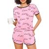 Ekouaer Womens Pajama Sets Short Sleeve Sleepwear Soft Pjs Sets Round Neck Summer 2 Piece Lounge Set with Pockets S-XXL(Pink Love)
