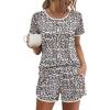 Ekouaer Womens Pajama Sets Short Sleeve Sleepwear Soft Pjs Sets Round Neck Summer 2 Piece Lounge Set with Pockets S-XXL(White Leopard)