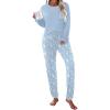 Ekouaer Womens Pajamas Set Long Sleeve Christmas PJ Sets Soft Lounge Set for Women Sleepwear Joggers with Pockets(Blue Flowers)