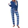 Ekouaer Womens Pajamas Set Long Sleeve Christmas PJ Sets Soft Lounge Set for Women Sleepwear Joggers with Pockets(Blue Plaid)