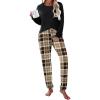 Ekouaer Womens Pajamas Set Long Sleeve Christmas PJ Sets Soft Lounge Set for Women Sleepwear Joggers with Pockets(Brown Plaid)