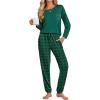 Ekouaer Womens Pajamas Set Long Sleeve Christmas PJ Sets Soft Lounge Set for Women Sleepwear Joggers with Pockets(Dark Green Plaid)