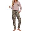 Ekouaer Womens Pajamas Set Long Sleeve Christmas PJ Sets Soft Lounge Set for Women Sleepwear Joggers with Pockets(Dark Pink & Leopard)