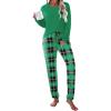 Ekouaer Womens Pajamas Set Long Sleeve Christmas PJ Sets Soft Lounge Set for Women Sleepwear Joggers with Pockets(Light Green Plaid)