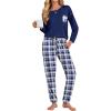 Ekouaer Womens Pajamas Set Long Sleeve Christmas PJ Sets Soft Lounge Set for Women Sleepwear Joggers with Pockets(Navy Blue Plaid)