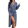 Ekouaer Womens Robe Long Bathrobe Lightweight Soft Knit Kimono Robes Ladies Casual Sleepwear S-3XL(Navy Blue)
