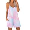 Ekouaer Womens Summer Casual Sleeveless Romper Adjustable Spaghetti Strap Shorts Jumpsuits with Pockets 2025 Clothes(Tie Dye Pink)