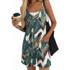 Ekouaer Womens Summer Casual Sleeveless Rompers Loose Spaghetti Strap Shorts Overalls Outfits 2025 Jumpsuits With Pockets(Black Green Print)