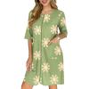 Ekouaer Zip Up Robes for Women Short Waffle Bathrobe Lightweight house coat 3/4 Sleeve Soft Nightgown with Pockets S-3XL(Green Floral)