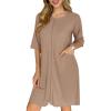 Ekouaer Zip Up Robes for Women Short Waffle Bathrobe Lightweight house coat 3/4 Sleeve Soft Nightgown with Pockets S-3XL(Khaki)