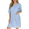 Ekouaer Zip Up Robes for Women Short Waffle Bathrobe Lightweight house coat 3/4 Sleeve Soft Nightgown with Pockets S-3XL(Light Blue)