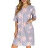 Ekouaer Zip Up Robes for Women Short Waffle Bathrobe Lightweight house coat 3/4 Sleeve Soft Nightgown with Pockets S-3XL(Light Purple Floral)