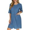Ekouaer Zip Up Robes for Women Short Waffle Bathrobe Lightweight house coat 3/4 Sleeve Soft Nightgown with Pockets S-3XL(Navy)