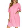 Ekouaer Zip Up Robes for Women Short Waffle Bathrobe Lightweight house coat 3/4 Sleeve Soft Nightgown with Pockets S-3XL(Pink)