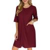Ekouaer Zip Up Robes for Women Short Waffle Bathrobe Lightweight house coat 3/4 Sleeve Soft Nightgown with Pockets S-3XL(Red)