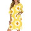 Ekouaer Zip Up Robes for Women Short Waffle Bathrobe Lightweight house coat 3/4 Sleeve Soft Nightgown with Pockets S-3XL(Yellow Floral)