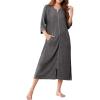Ekouaer Zipper Robes for Women 3/4 Sleeve Bathrobe Lightweight House Coats for Women with Pockets Long Moo Moo Nightgown(Deep Gray)