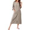 Ekouaer Zipper Robes for Women 3/4 Sleeve Bathrobe Lightweight House Coats for Women with Pockets Long Moo Moo Nightgown(Khaki)