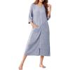 Ekouaer Zipper Robes for Women 3/4 Sleeve Bathrobe Lightweight House Coats for Women with Pockets Long Moo Moo Nightgown(Light Blue)