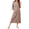 Ekouaer Zipper Robes for Women 3/4 Sleeve Bathrobe Lightweight House Coats for Women with Pockets Long Moo Moo Nightgown(Light Brown)