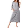Ekouaer Zipper Robes for Women 3/4 Sleeve Bathrobe Lightweight House Coats for Women with Pockets Long Moo Moo Nightgown(Light Gray)