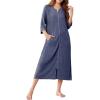 Ekouaer Zipper Robes for Women 3/4 Sleeve Bathrobe Lightweight House Coats for Women with Pockets Long Moo Moo Nightgown(Navy Blue)