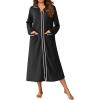 Ekouaer Zipper Robes for Women Long Waffle Knit Bathrobe Lightweight Long Sleeves Robe Soft Sleepwear with Pockets S-XXL(Black)