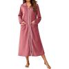 Ekouaer Zipper Robes for Women Long Waffle Knit Bathrobe Lightweight Long Sleeves Robe Soft Sleepwear with Pockets S-XXL(Caramel)