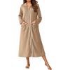 Ekouaer Zipper Robes for Women Long Waffle Knit Bathrobe Lightweight Long Sleeves Robe Soft Sleepwear with Pockets S-XXL(Khaki)