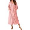 Ekouaer Zipper Robes for Women Long Waffle Knit Bathrobe Lightweight Long Sleeves Robe Soft Sleepwear with Pockets S-XXL(Pink)
