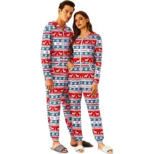 Ekouaer Christmas Matching Onesie for Couples Zipper One Piece Pajamas Adult Hooded Jumpsuit with Pockets(Christmas Deer)