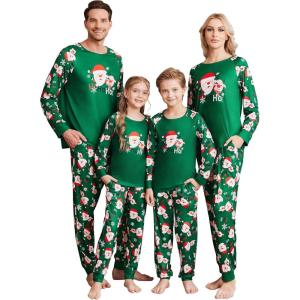 Ekouaer Christmas Pajamas for Family Long Sleeve Pjs Matching Sets with Plaid Pants Soft Sleepwear Loungewear(Green Hohoho)