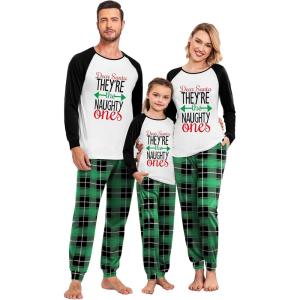 Ekouaer Christmas Pajamas for Family Long Sleeve Pjs Matching Sets with Plaid Pants Soft Sleepwear Loungewear(Green Letter)