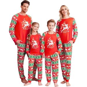 Ekouaer Christmas Pajamas for Family Long Sleeve Pjs Matching Sets with Plaid Pants Soft Sleepwear Loungewear(Red Christmas Elk)