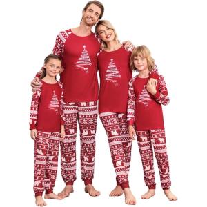 Ekouaer Christmas Pajamas for Family Long Sleeve Pjs Matching Sets with Plaid Pants Soft Sleepwear Loungewear(Red Christmas Tree)