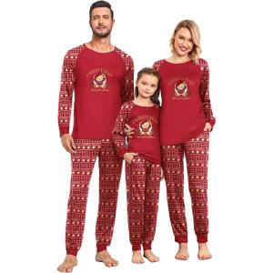 Ekouaer Christmas Pajamas for Family Long Sleeve Pjs Matching Sets with Plaid Pants Soft Sleepwear Loungewear(Red Teddy Bear)