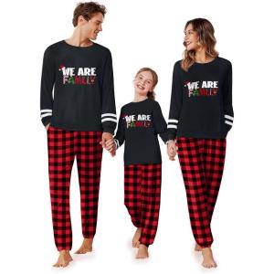 Ekouaer Family Christmas Pajamas Matching Sets Long Sleeve Couple Pjs Holiday Sleepwear Soft Loungewear with Pockets(Black Red Plaid)