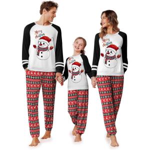 Ekouaer Family Christmas Pajamas Matching Sets Long Sleeve Couple Pjs Holiday Sleepwear Soft Loungewear with Pockets(Black Red-snowman)