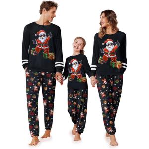 Ekouaer Family Christmas Pajamas Matching Sets Long Sleeve Couple Pjs Holiday Sleepwear Soft Loungewear with Pockets(Black-santa)