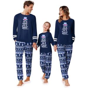 Ekouaer Family Christmas Pajamas Matching Sets Long Sleeve Couple Pjs Holiday Sleepwear Soft Loungewear with Pockets(Blue-christmas)