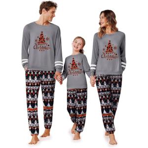 Ekouaer Family Christmas Pajamas Matching Sets Long Sleeve Couple Pjs Holiday Sleepwear Soft Loungewear with Pockets(Gray-christmas Tree)