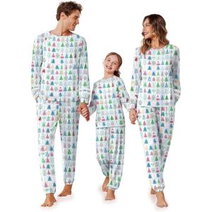 Ekouaer Family Christmas Pajamas Matching Sets Long Sleeve Couple Pjs Holiday Sleepwear Soft Loungewear with Pockets(Green-pine Tree)