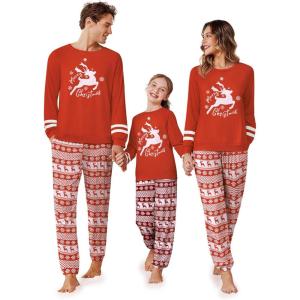 Ekouaer Family Christmas Pajamas Matching Sets Long Sleeve Couple Pjs Holiday Sleepwear Soft Loungewear with Pockets(Red White-elk)