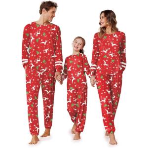 Ekouaer Family Christmas Pajamas Matching Sets Long Sleeve Couple Pjs Holiday Sleepwear Soft Loungewear with Pockets(Red-elk)